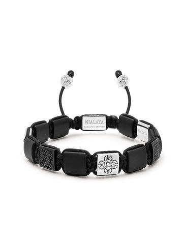 Nialaya Men's Flatbead Bracelet The CZ Flatbead Collection - Black Onyx and Silver